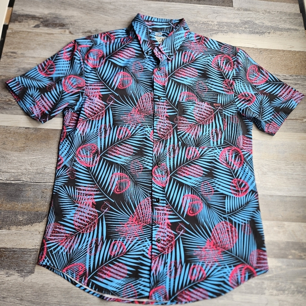 RSVLTS The Roosevelts Miami Vice Button Down Shirt Medium Teal Pink